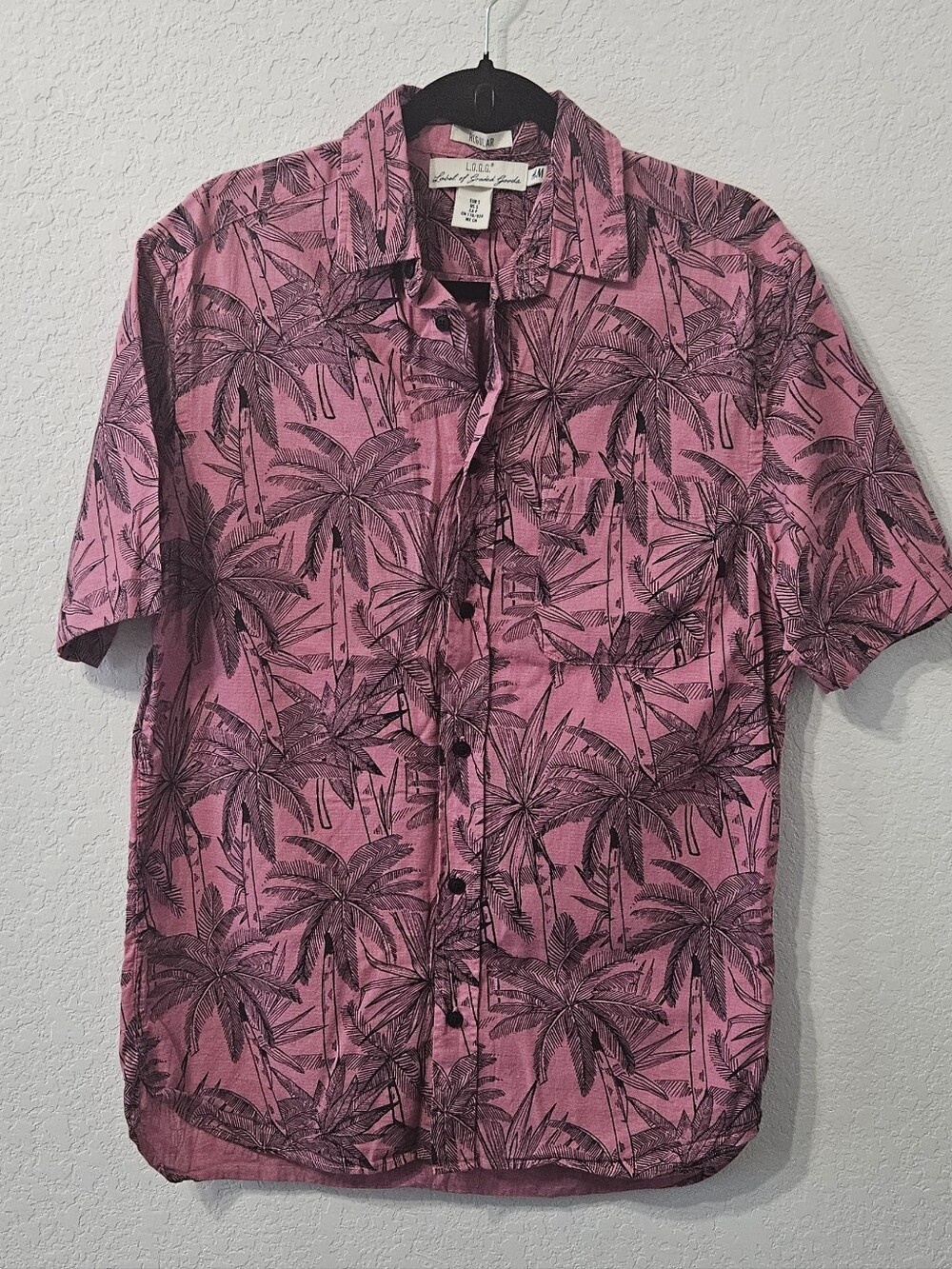 H&M Pink Short-Sleeve Palm Print Button-Down Shirt Size S